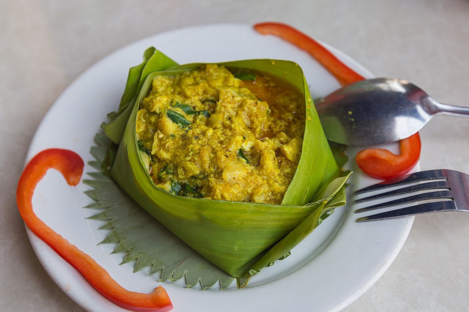 Amok trey - traditional dish of Cambodian cuisine. Phnom Penh, Cambodia.