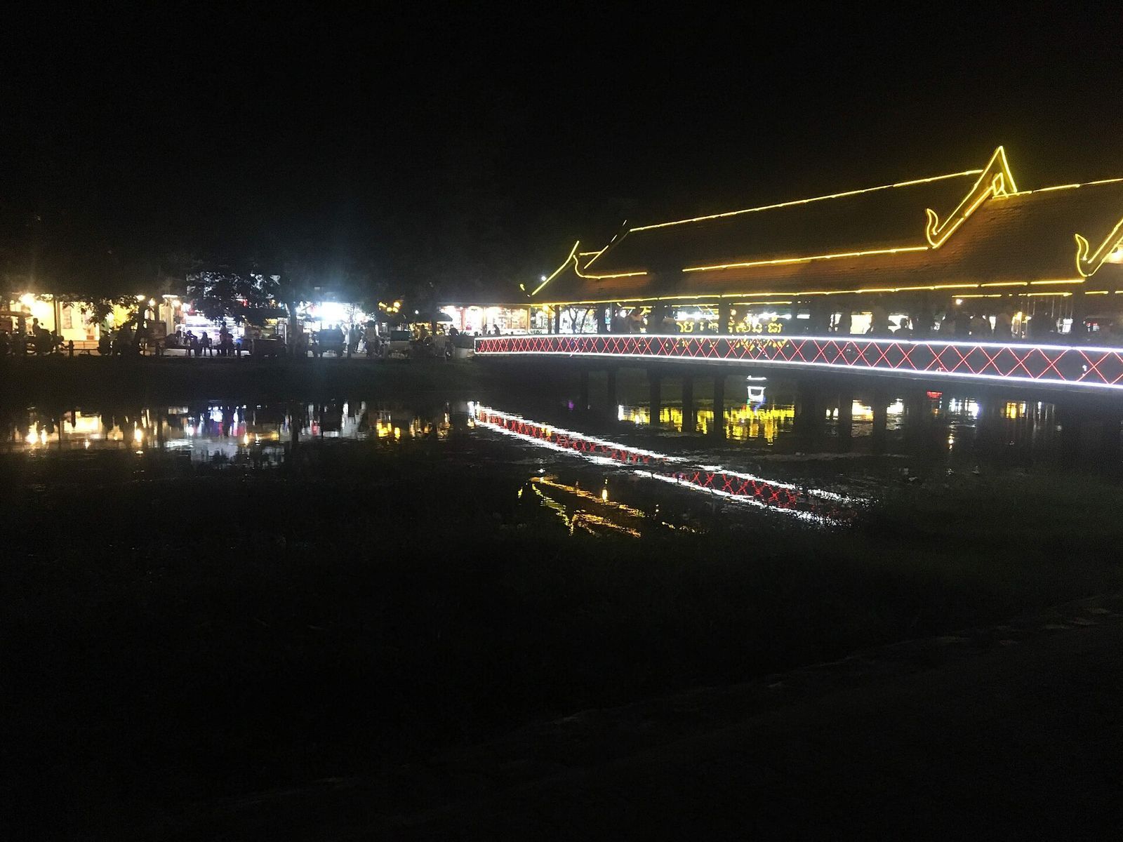 View of Siem Reap Art Center Night Market from the other side of Siem Reap River.